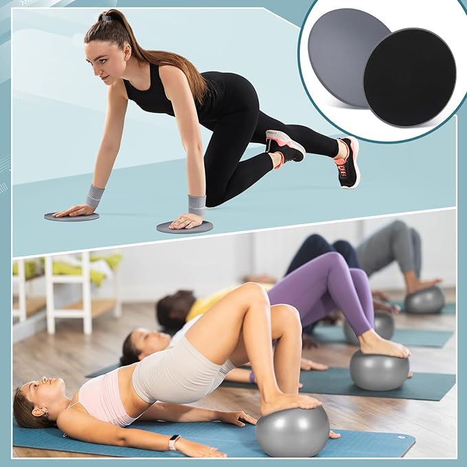Poen 18 Pcs Home Pilates Ball and Ring Circle Set Yoga Fitness Essentials Kit with 5 Resistance Band Stretching Strap Non Slip Sock Ball Core Slider Wristband Headband Gym Bag for Women