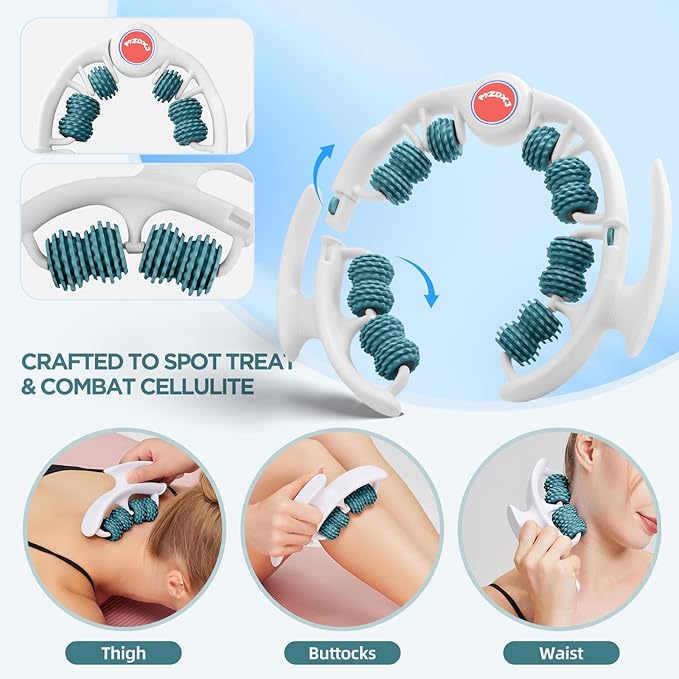 Cellulite Massage Tool - Lymphatic Drainage Massager - Muscle Roller, Deep Fascia Massage, Dimpled Skin Removal, Legs/Thighs/Buttocks, Anti-Cellulite Roller, Smooth Skin, Pain Relief (Green)