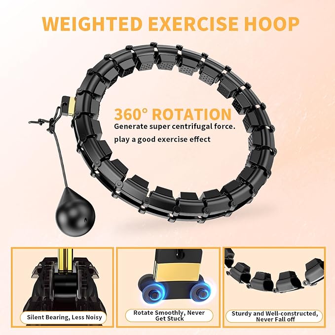 65 Inch Adjustable Fitness Waist Hoop – 32 Detachable Links, Quiet Non-Drop Fitness Tool for Adults Weight Loss, Plus Size Exercise Hoop for Women & Beginners