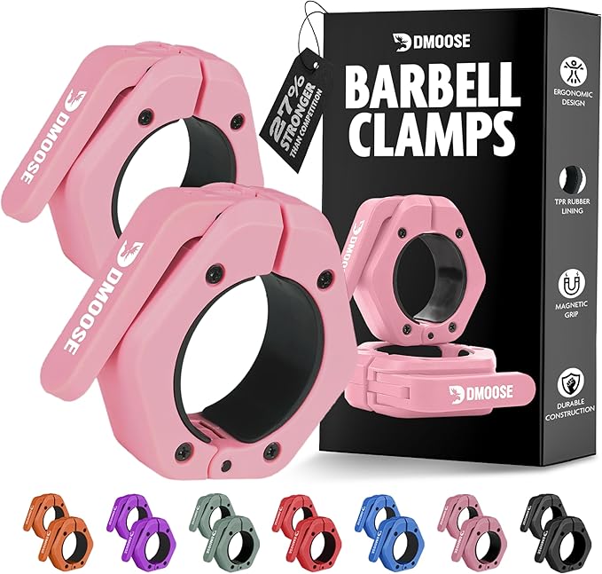DMoose Fitness Barbell Clips 2 Inch (Pair) - Quick Release Olympic Barbell Clamps & Collars with Anti Slip TPR Grip for Secure Weightlifting and Powerlifting - Weight Clips for Bars at Home or Gym