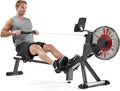 Sunny Health & Fitness Air Strive Smart Rower, Full-Body Training Rowing Machine with Spacious Inseam, Flip-Up Design for Home Gym, Free SunnyFit App Connection, Optional Dual Resistance