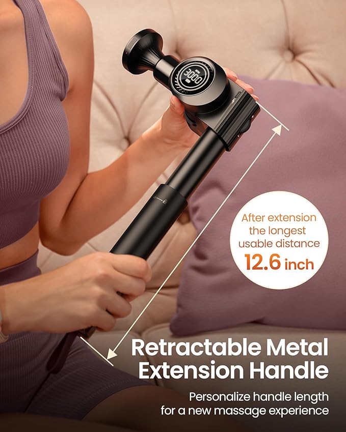 NAPRE Massage Gun with Heat,Deep Tissue Handheld Percussion Back Massager for Muscle/Neck/Body Pain Relief with Long Extension Retractable Handle,32-Speeds,Foldable,5 Adjustable Angles,with Carry Case