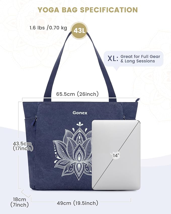 Gonex Yoga Mat Bag, Large Tote Bag with Multi Pockets for Women Men, Canvas Mat Carrier, Full Zipper Easy Access for Pilates Gym Travel