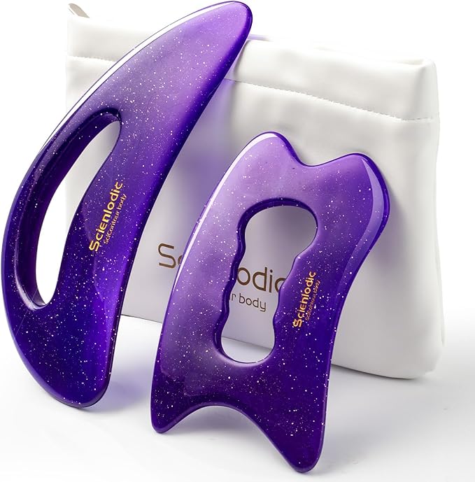 Scienlodic 2 Pcs Large Body Gua Sha Massage Tools (Purple, Resin) - Muscle Scraper for Back, Neck, Waist & Legs, Muscle Relaxation, Soothe Tension