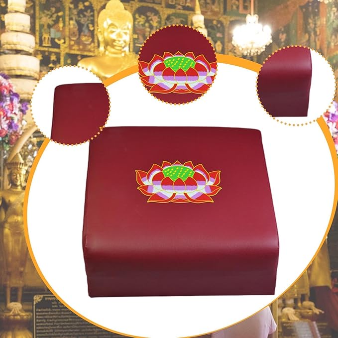 Wooden Meditation Bench for Prayer and Kneeling, Printed Lotus