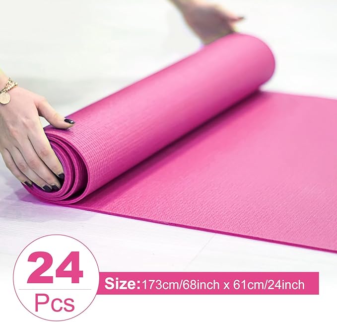 24 Pack 3 mm Thick Yoga Mat Bulk, Non Slip Exercise Workout Fitness Pad for Women Men, Gym Home Yoga Pilates, Easy to Clean, Sturdy PVC