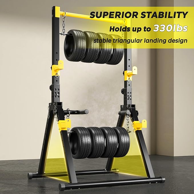 SogesHome Power Tower Dip Station Pull Up Bar for Home Gym, Adjustable & Foldable Multifunction Fitness Workout Station with Triangular Stability Design for Strength Training