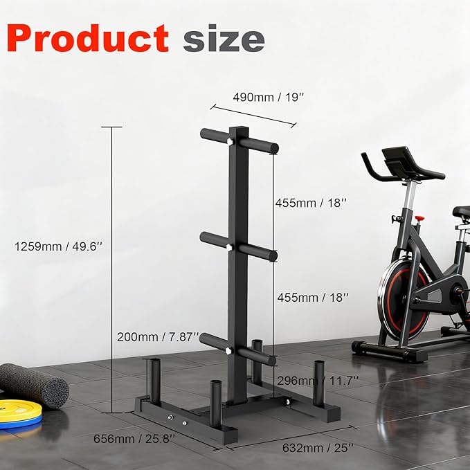 Weight Plate Rack for Home Gym - 6 Post Olympic Plate Holder with Wide Stability Base, Barbell Storage & Bumper Plate Tree Organizer, Heavy Duty Space Saving Gym Equipment
