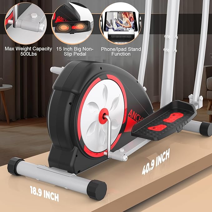 ANCHEER Elliptical Exercise Machine,Elliptical Machine Max 500LBS for Safety,8-Level Resistance&Hyper-Quiet Magnetic Driving System,Elliptical Trainer with Pulse Rate Grips&LCD Monitor&15.5IN Stride
