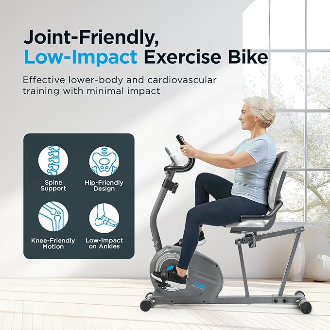 JLL Smart Cross Trainer Recumbent Exercise Bike with Arm Exercisers, 8-Level Magnetic Resistance Stationary Machine, LCD, Bluetooth Fit App, Home Workout Cardio Equipment, Seniors & Adults