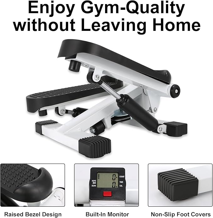 Mini Stepper for Home Exercise, Portable Stair Stepper with LCD Monitor and Resistance Bands, 260lbs Weight Capacity, Twist Stepper for Full Body Workout