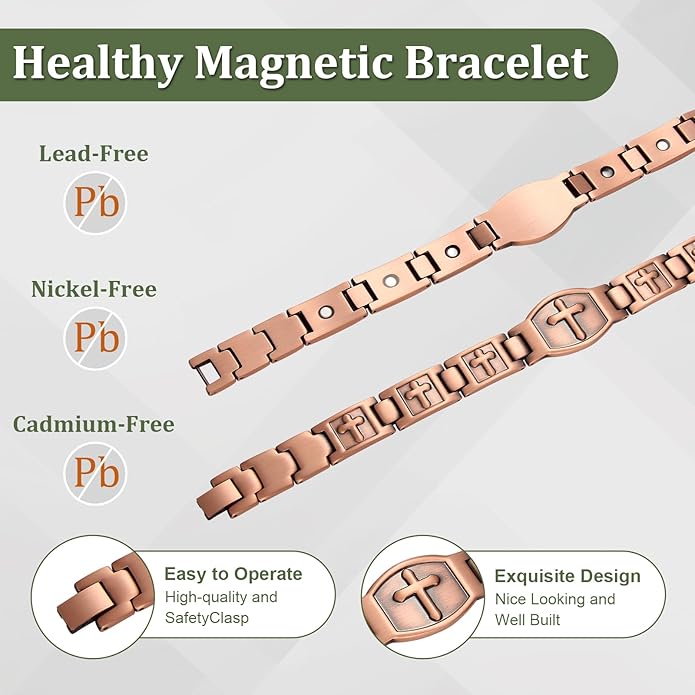 Magnetic Bracelet and Ring Set for Men, 99.99% Pure Copper Jewelry, Adjustable Cross & Celtic Knot Design, Gift for Dad