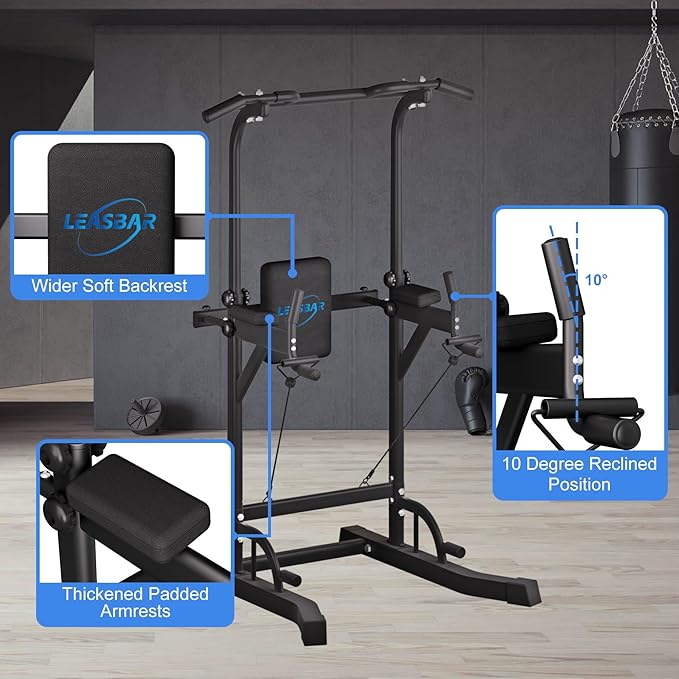 Power Tower Pull Up Dip Station, Heavy Duty Pull Up Station Dip Bar Station Multi-Function Home Gym Strength Training Fitness Equipment 500LBS