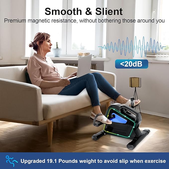 Under Desk Bike Pedal Exerciser, Himaly Mini Exercise Bike with Magnetic Resistance, Portable Peddler Foot Cycle for Arm & Leg with LCD Screen Display