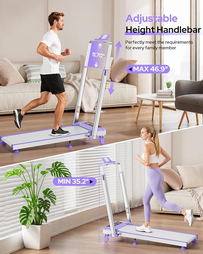 Walking Pad Treadmill with 12% Incline/Adjustable Height, Upgraded 3.5HP Walking Pad with Handle Bar, 4 in 1 Foldable Under Desk Treadmill, Electric Portable Treadmills for Home 350LBS, LED Display