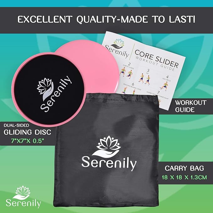 Serenily Sliders for Working Out - Core Exercise Sliders, 2 Dual Sided Gliding Discs For All Floors With Carry Bag & Workout Guide. Abs & Full-Body Fitness Equipment - Compact Slider Set For Home Gym
