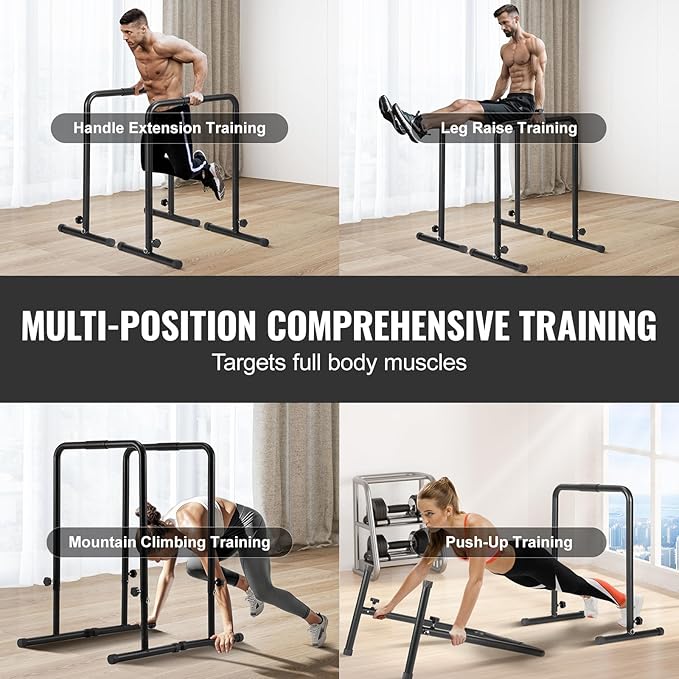 Happybuy Dip Bars, 440 lbs Capacity, Heavy-Duty Adjustable Height Dip Stand for Fitness Workouts, Stabilizer Parallette Push-Up Stand, Parallel Bars for Strength Training at Home Gym