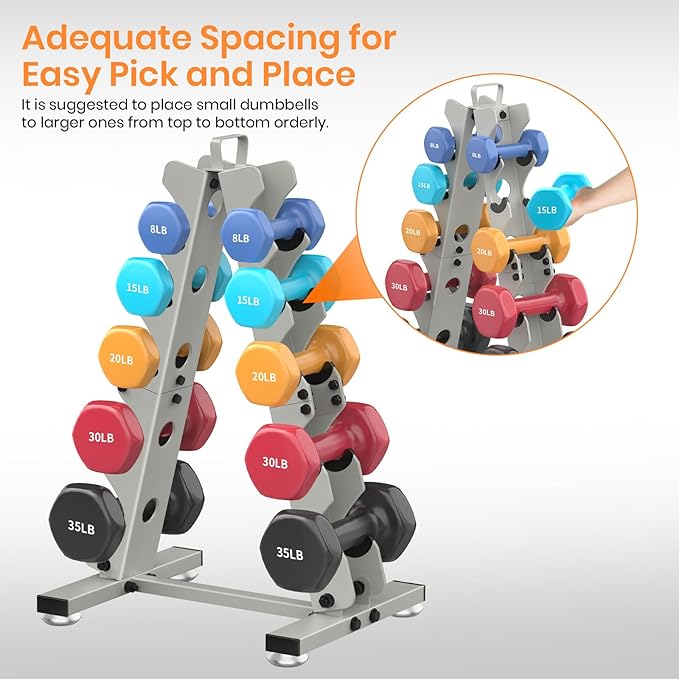 TomCare 6-Tier|5-Tier|4-Tier Dumbbell Rack Stand Only, Weight Rack for Home Gym Storage Stand for Weights Metal A-Frame Strength Training Dumbbell Holder with Handle (Dumbells not Included)