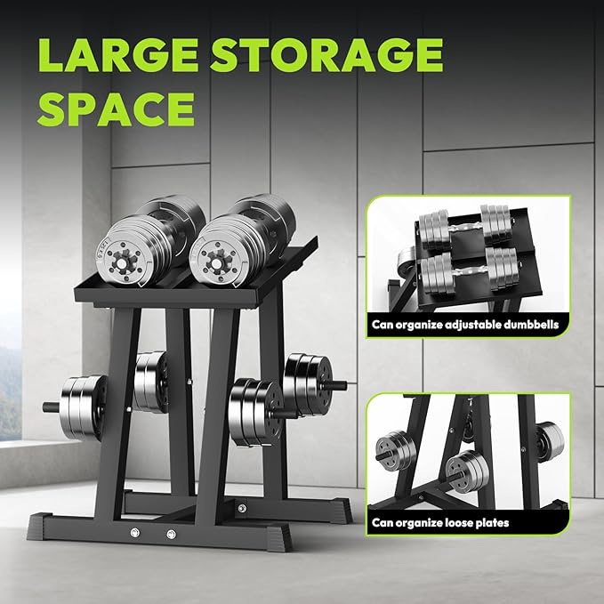Adjustable Dumbbell Rack with Plate Storage, 500 lb Capacity, Space-Saving Storage Organizer for Classic Dumbbells, table for dumbbells, Heavy Duty Column Stand for Home Gym