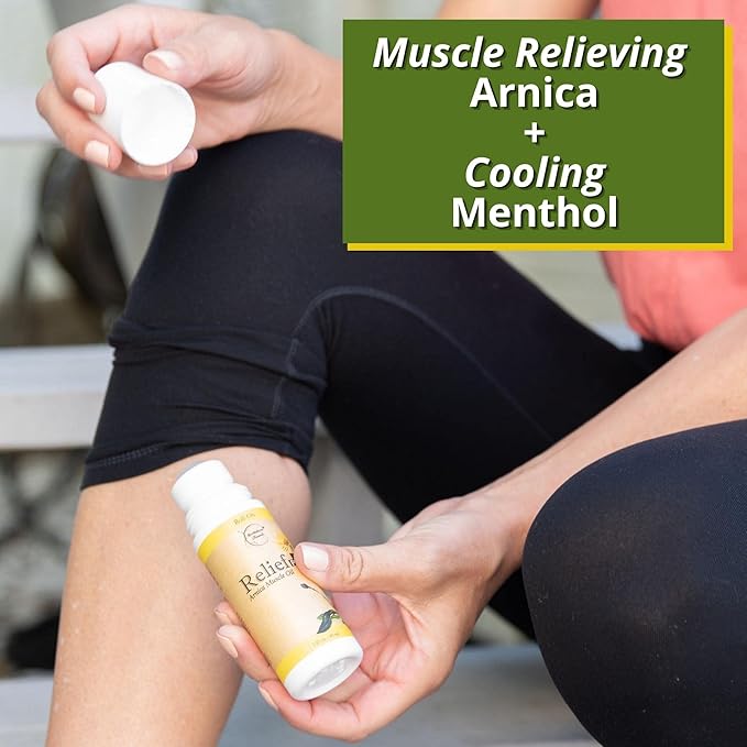 Relief Plus Arnica Muscle Oil – All Natural Highly Concentrated Roll On - Cypress, Eucalyptus & Helichrysum Essential Oils & Menthol for Sore Muscles, Aching Joints by Brookethorne Naturals