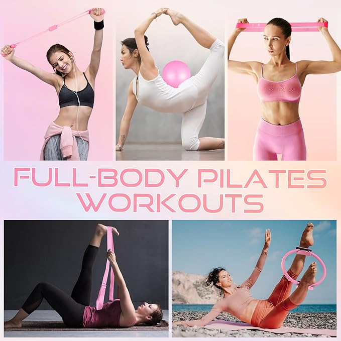 Home Pilates Essentials Kit for Women Pilates Equipment Set with Yoga Ball Resistance Band, Circle, Yoga Ring Circle Set for Beginners Home Workouts Legs Arms and Thighs
