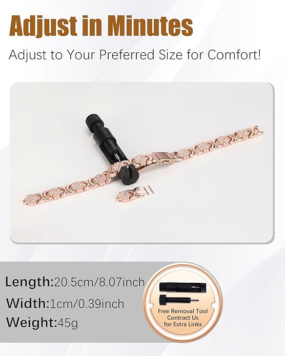 Copper Bracelet & Ring for Women, Ultra Strength Magnetic Bracelet with 3800 Gauss Magnets, Four-Leaf Clover & Infinity Heart Symbol & Crystal, Adjustable Tools and Jewelry Gift Box