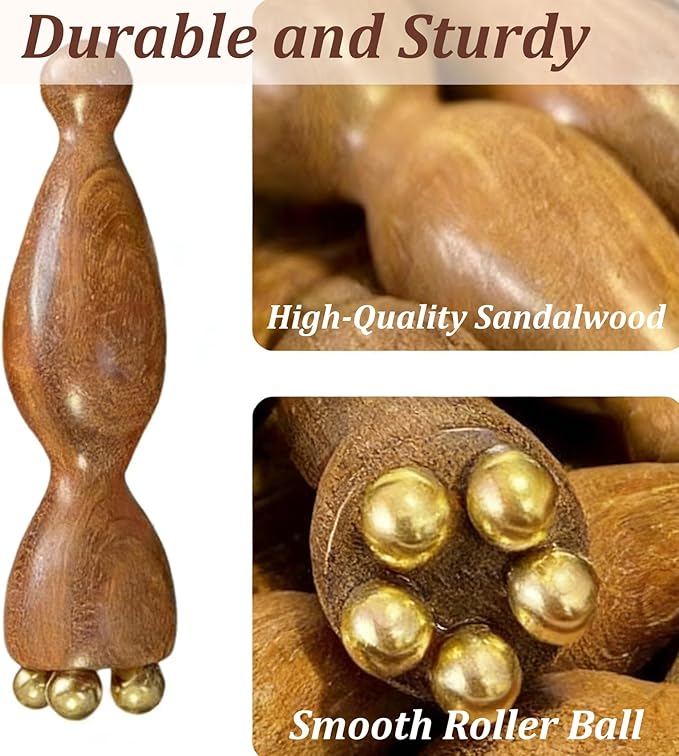 Facial Massage Tool Set 2pcs Sandalwood Eye Massager with 5 Copper Beads Wooden Facial Massage Tools Gua Sha Eye Massager Tool for Face Acupressure Head Massage Wood Therapy Manual Massage Tool