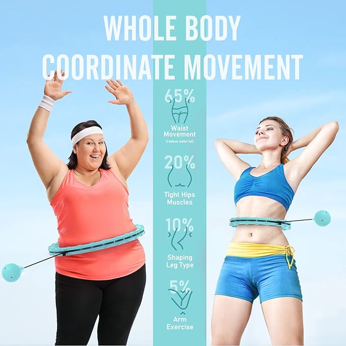 JKSHMYT Weighted Hula Circle Hoops for Adults Weight Loss, Infinity Fitness Hoop Plus Size 47 Inch, 24 Detachable Links, Exercise Hoop Suitable for Women and Beginners
