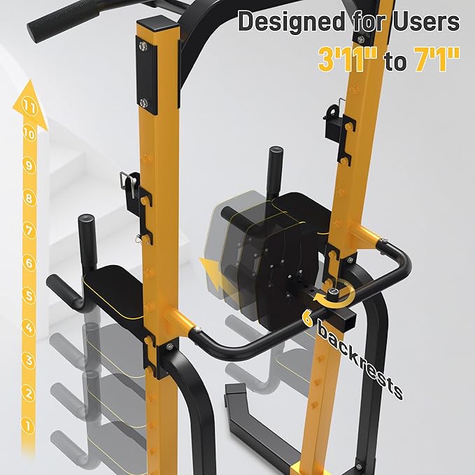 Outdoor Basic Power Tower, Pull Up Bar and Dip Station for Home Gym, 1500LBS Weight Capacity, Adjustable Height, Heavy Duty Steel Frame for Calisthenics, Strength Training Fitness Equipment