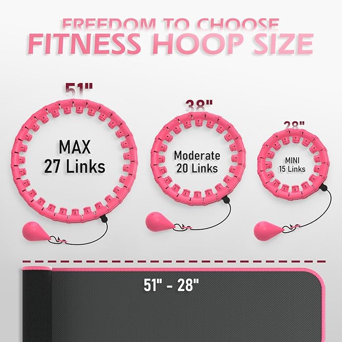 Weighted Hula Circle for Adults Weight Loss, Infinity Fitness Hoop Plus Size 51 Inch with Sweat Belt, Include 27 Detachable Links and Waist Trainer for Women
