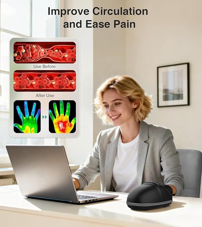 Medcursor Cordless Hand Massager - Hand Massager with Heat and Compression, Hand Warmer with Acupressure Beads, 6 Massage Modes, 2 Heat Levels, 3 Timers