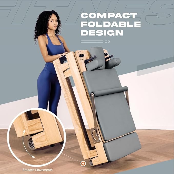 Pilates Reformer Machine, Quick-Assembly Studio Grade Pilates Equipment for Gym and Home, Oak Wood Pilates Reformer with Reformer Accessories