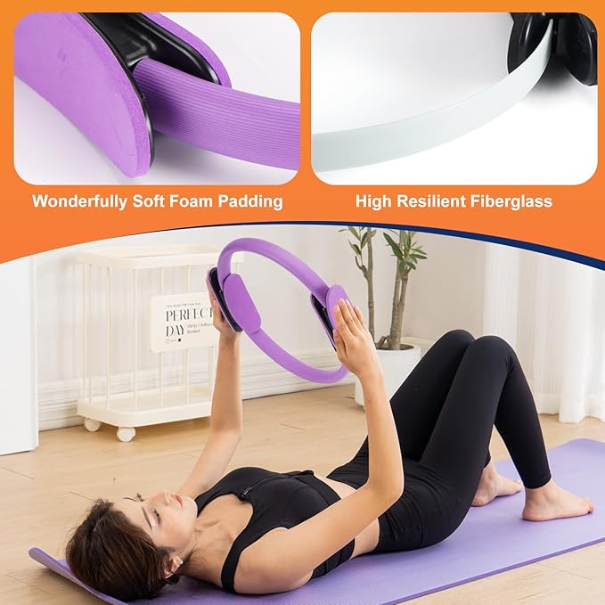 Tsikavo Pilates Ring, Pilates Ring Circle and Ball Set, 12 Inch Magic Circle Pilates Ring,9 Inch Small Exercise Ball,Resistance Bands Set, Home Pilates Equipment for Women