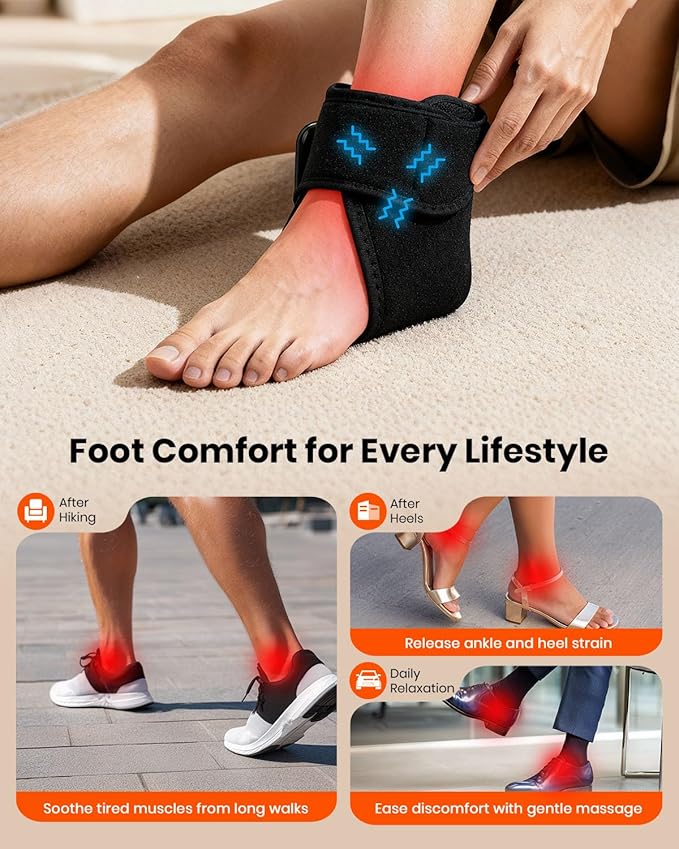 Foot Renew Massager for Neuropathy, 3-in-1 Cordless & Portable Foot and Ankle Massager for Heel, Arch & Ankle Relief, 3-Level Vibration & Heat, Ideal Gift, Includes Extension Strap (Black 2pcs)