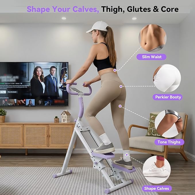 Stair Steppers for Exercise at Home, Folding Vertical Stair Stepper Climber, Full-Body Cardio Machine with Adjustable Handles, Steel Frame & Digital Monitor