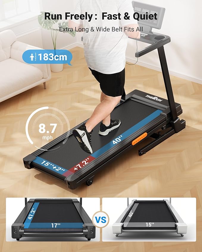 THERUN Treadmill with Incline, Incline Treadmill, Brushless Motorized Treadmills for Quiet Running