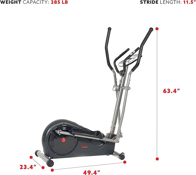Sunny Health & Fitness Elliptical Exercise Machine, Silent Training, Long Stride Full Body Workout, Adjustable Resistance, Pulse Sensor, SunnyFit App via Bluetooth, Electric or Manual