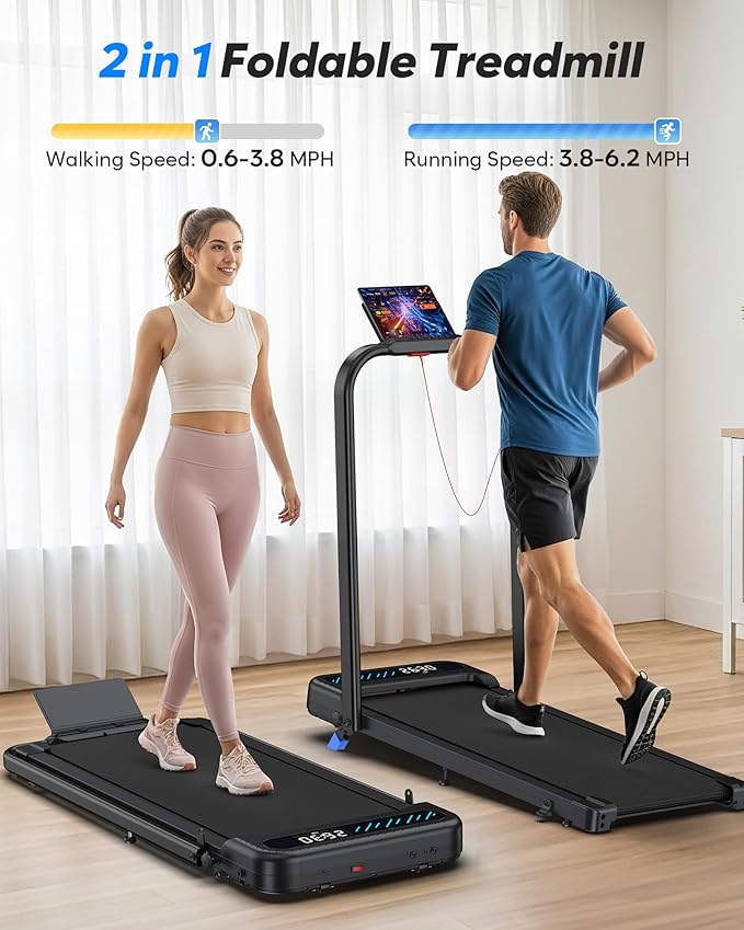 Foldable Treadmill with Incline, Compact Walking Pad Treadmill with Safety Handle Bar, 3.0HP Quiet Under Desk Treadmills for Home/Office, 320 LBS Capacity, APP & Mute Remote Control