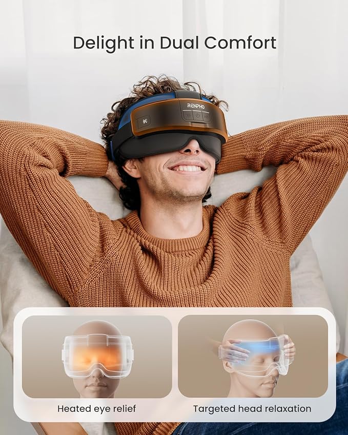 RENPHO Eyeris Masc Head & Eye Massager, FSA Eligible HSA, Birthday Gifts for Women Men, Migraine Relief Headache Massager for Forehead, Occiput and Temple, Heated Mask Massager Scalp Stress Relax