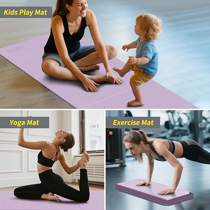 Foldable Yoga Mat Extra Thick & Large (74" x 31.5" x 0.32"), Double-Sided Non Slip & Lightweight Fitness Mat, 8mm Thick Wide Exercise Mats for Woman Man Kids, Portable Workout Mats for Travel, Studio or Home Use