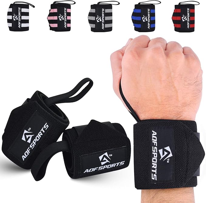 AQF Wrist Wraps for Weightlifting - USPA & IPL Approved 18" Gym Wrist Support with Thumb Loop - Heavy Duty Lifting Wrist Straps for Fitness, Workout, Powerlifting, & Bodybuilding (Pair)