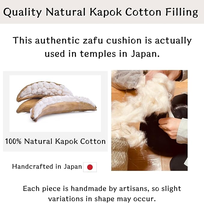 Zafu Meditation Cushion Japan Made | Authentic Zen Temple Style Zazen Seat – Firm Kapok Filling for Mindfulness, Yoga & Posture Support