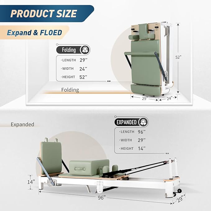 Foldable Pilates Reformer & Equipment - Pilates Reformer Workout Machine for Home Gym with Reformer Accessories, Reformer Box, Padded Jump Board - Up to 300 lbs Weight Capacity