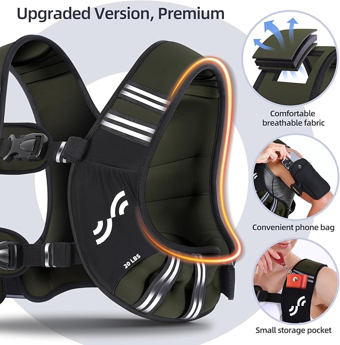 Sportneer Weighted Vest Woman: 8lb/12lb/15lb/20lb/25lb Weight Vest for Walking with Phone Bag, Adjustable Women Weighted Vest for Running Rucking Vest for Jogging Strength Training Weight Loss