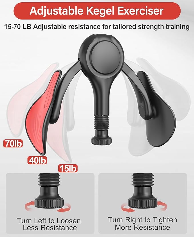 Pelvic Floor Exercise Devices Kegel Exerciser Muscle Trainer 15-70lbs Adjustable for Women/Men, Inner Thigh Exerciser Hip Abductor Machine with Resistance Band, Leg Workout
