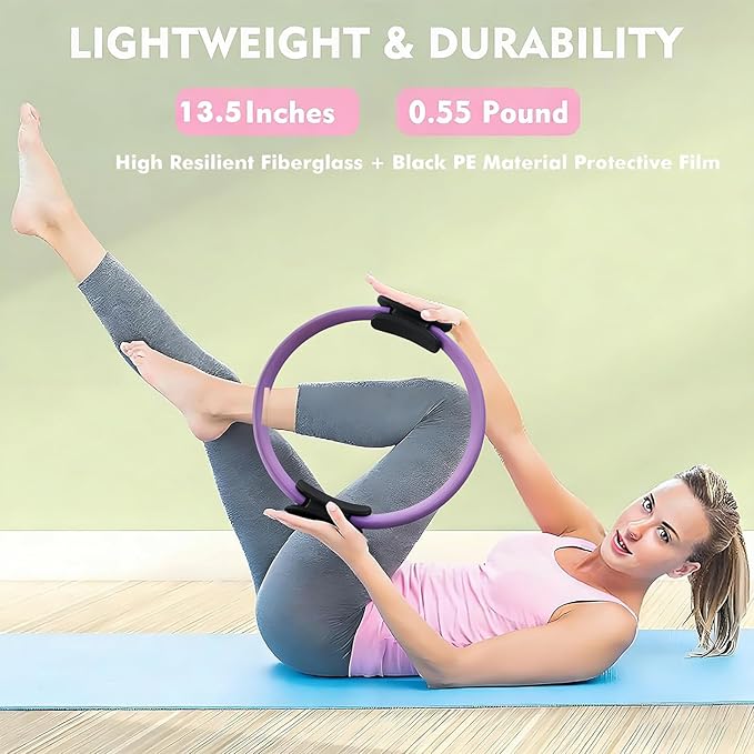 Pilates Ring Kit with Adjustable Ankle Wrist Weights, Resistance Bands, Ball, Pilates Equipment Ball for Home Workout to Tone, Sculpt and Strengthen, Fitness Magic Circle Rings for Yoga Women