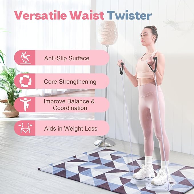 Ab Twister Board, Waist Twister Machine with Counter & Resistance Bands, Adjustable Foot Spacing Waist Twisting Disc for Slimming, Toning and Fitness, Core & Ab Workout Disc