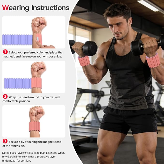 Abahub Wearable Wrist & Ankle Weights Set of 2, Stackable Magnetic Weighted Bracelet for Women, Waterproof Silicone Arm Leg Weights for Home Gym Workout, Running, Yoga & Pilates