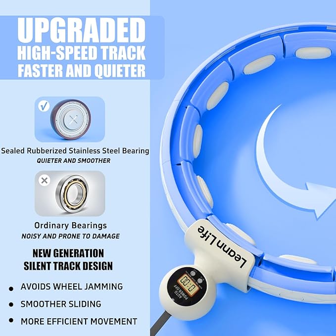 U5 Smart Weighted Hula Hoop with Counter – 16 Knots, 28"–46" Adjustable Infinity Hoop Plus Size, Quiet Rubberized Wheels, Ab Workout, Home & Outdoor Fitness, Weight Loss, Abdominal Toner