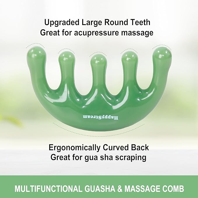 Scalp Massage Tool Head Massager. Resin Massage Comb Gua Sha Fascial Tools for Scalp Care Hair Growth Stress Relax Headaches Meridian Acupoint Treatment Trigger Point Therapy. (Green)